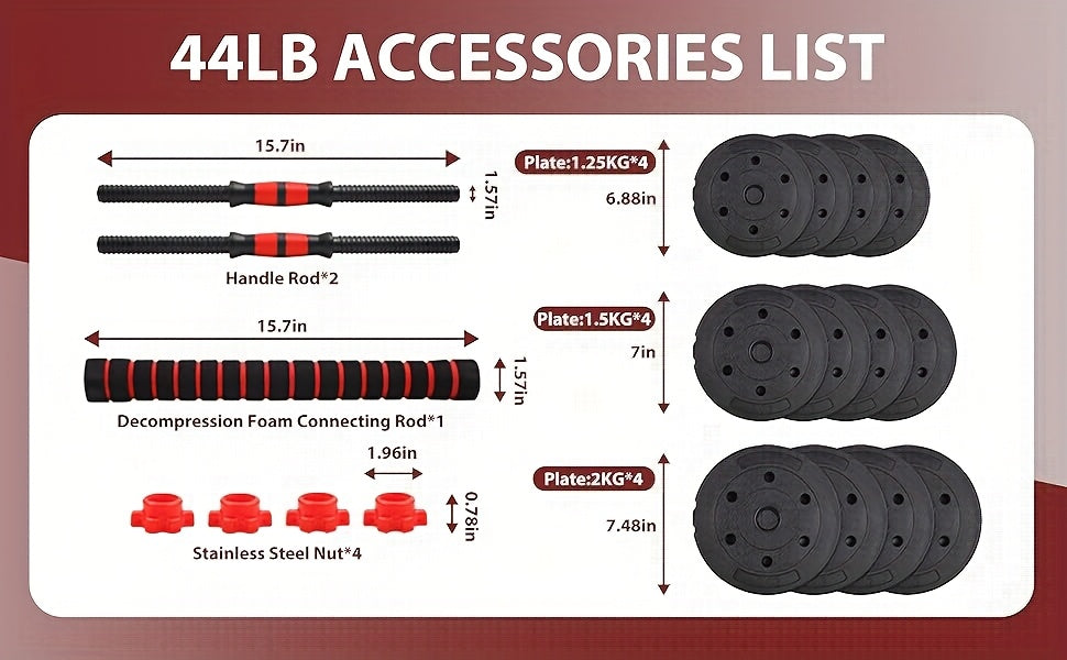 Adjustable Dumbbells, 44Lbs Free Weight Set with Connectors, 3-In-1 Dumbbell Set Can Be Used As Barbells, Kettlebells, Push-Up Racks for Home Gym Fitness Workouts, for Men/Women