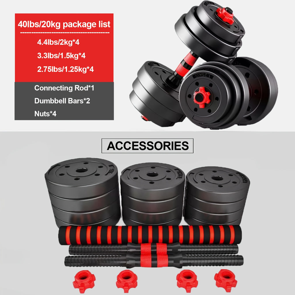 Adjustable Dumbbells, 44Lbs Free Weight Set with Connectors, 3-In-1 Dumbbell Set Can Be Used As Barbells, Kettlebells, Push-Up Racks for Home Gym Fitness Workouts, for Men/Women